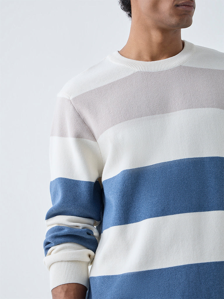 WES Casuals Blue Relaxed-Fit Cotton-Blend Sweater - Image 4