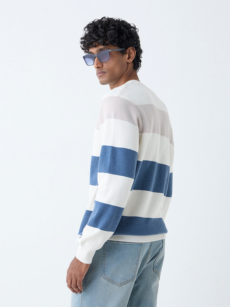 WES Casuals Blue Relaxed-Fit Cotton-Blend Sweater - Image 5