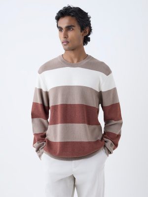 WES Casuals Rust Relaxed-Fit Cotton-Blend Sweater