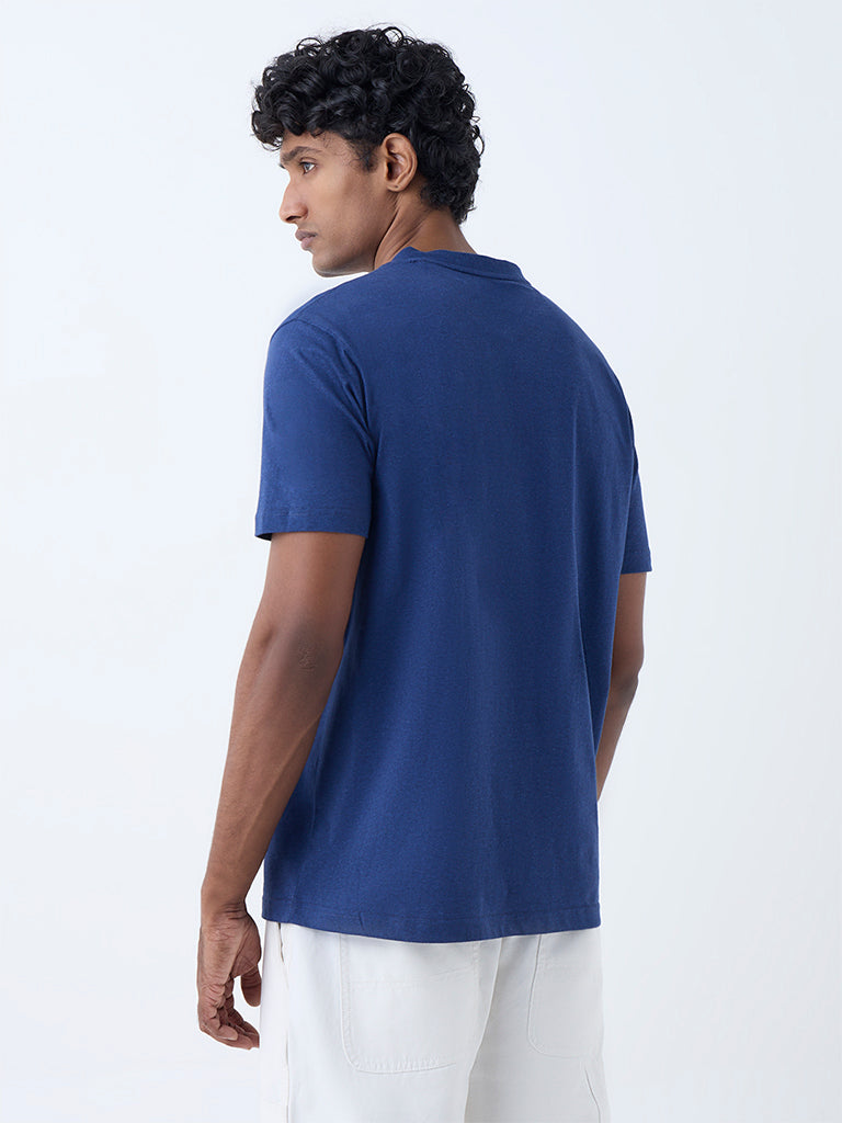 WES Casuals Indigo Solid Slim-Fit Cotton T-Shirt - Image 5