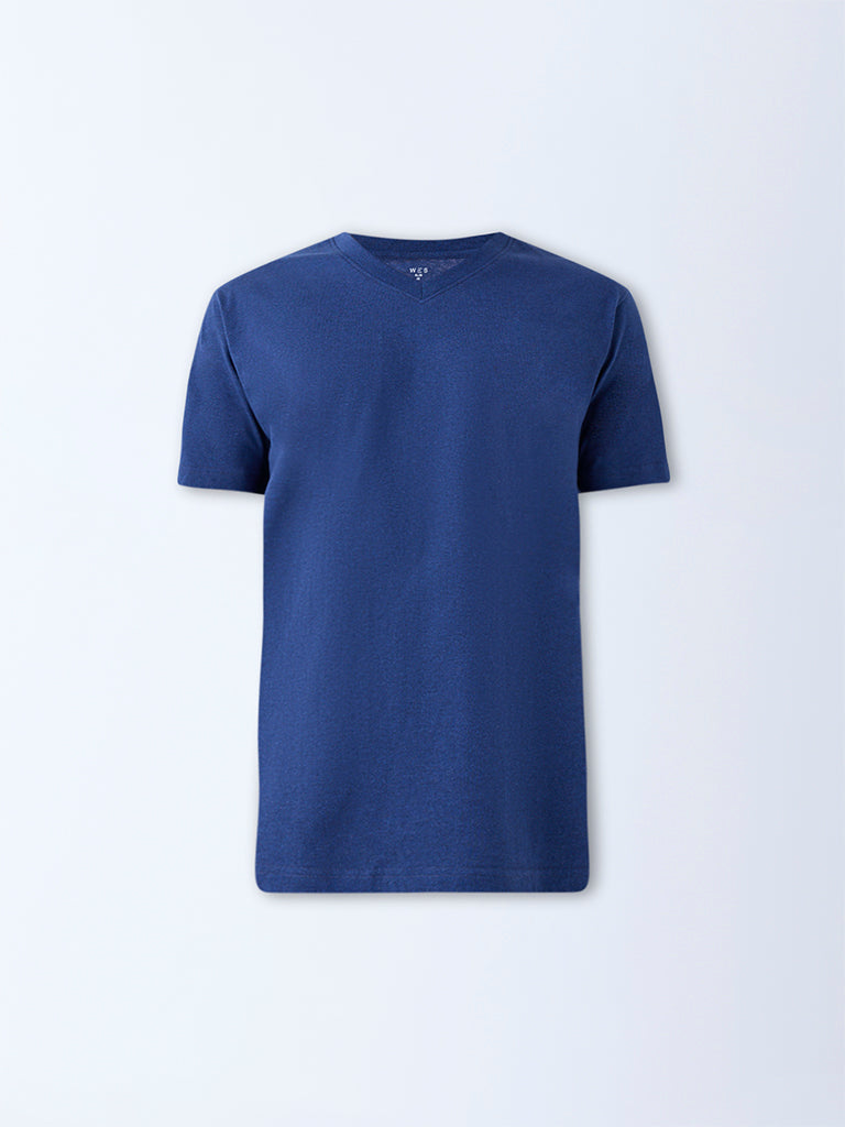 WES Casuals Indigo Solid Slim-Fit Cotton T-Shirt - Image 6