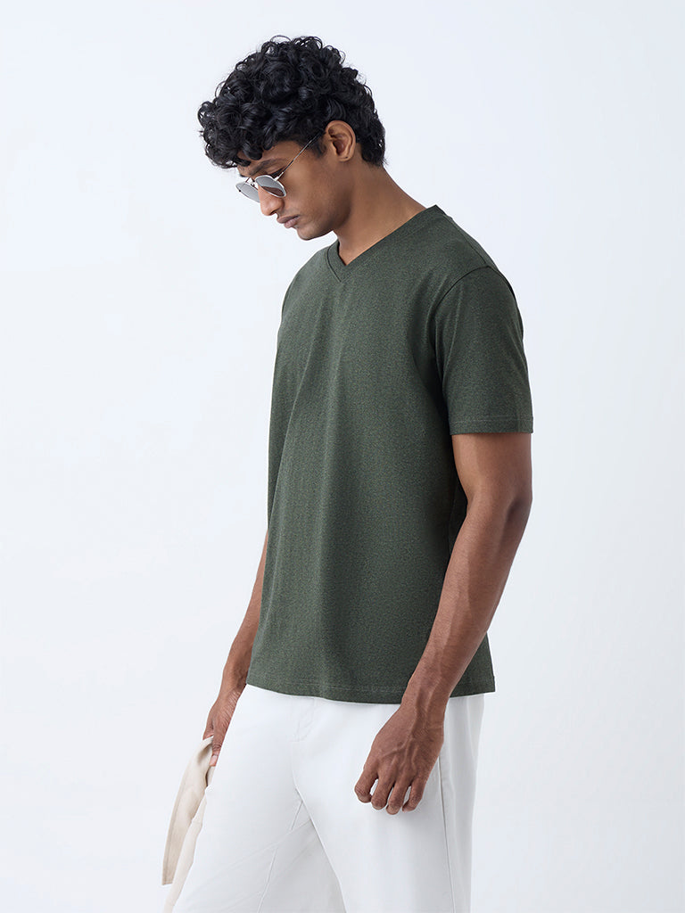 WES Casuals Olive Slim-Fit Cotton T-Shirt - Image 3