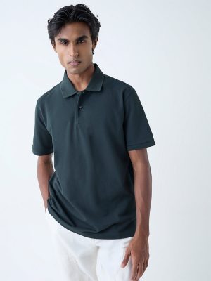 WES Casuals Green Relaxed-Fit Cotton-Blend Polo T-Shirt