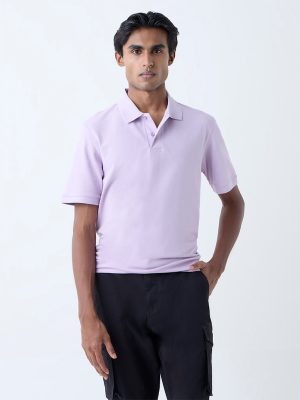WES Casuals Lilac Relaxed-Fit Cotton-Blend Polo T-Shirt