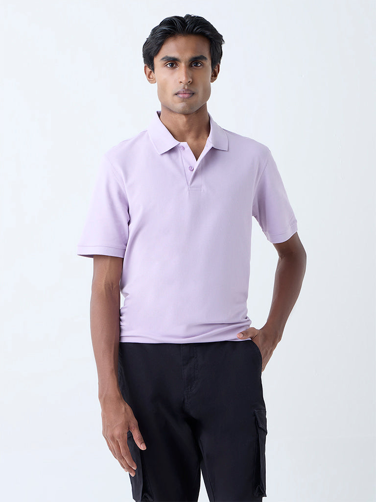 WES Casuals Lilac Relaxed-Fit Cotton-Blend Polo T-Shirt