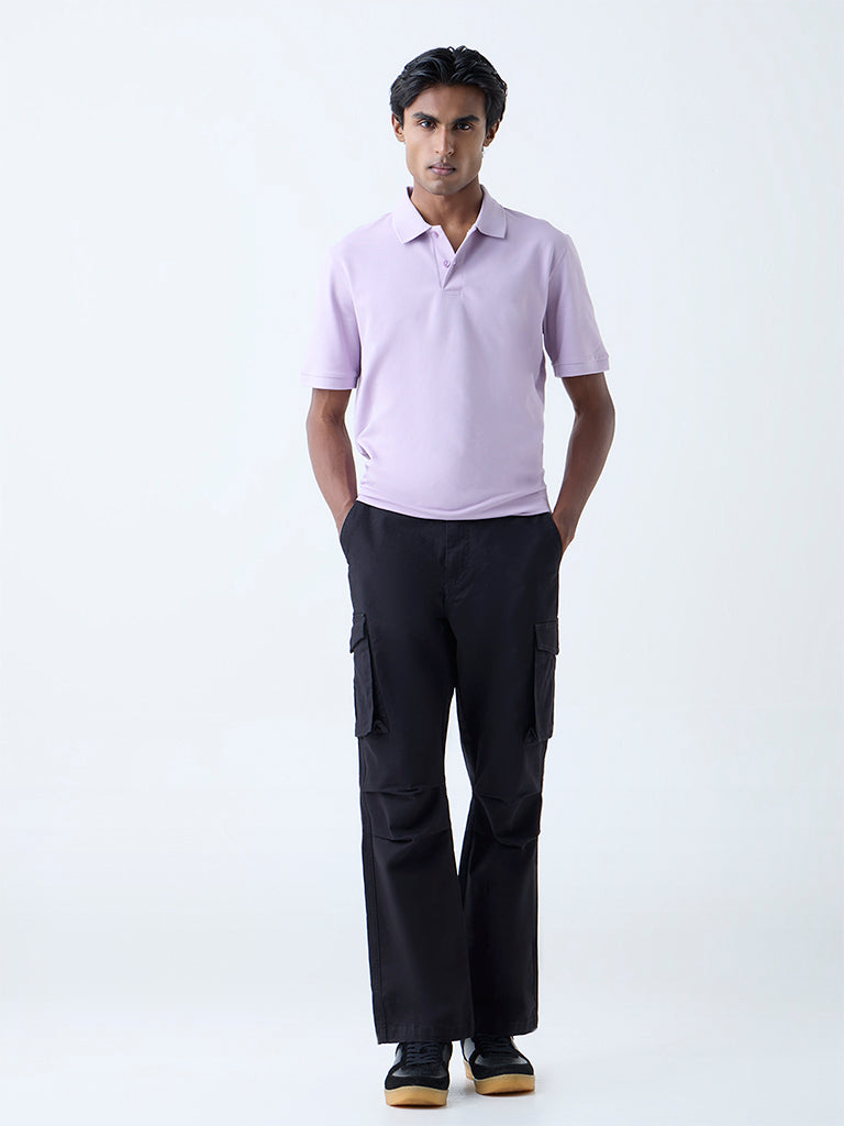 WES Casuals Lilac Relaxed-Fit Cotton-Blend Polo T-Shirt - Image 3