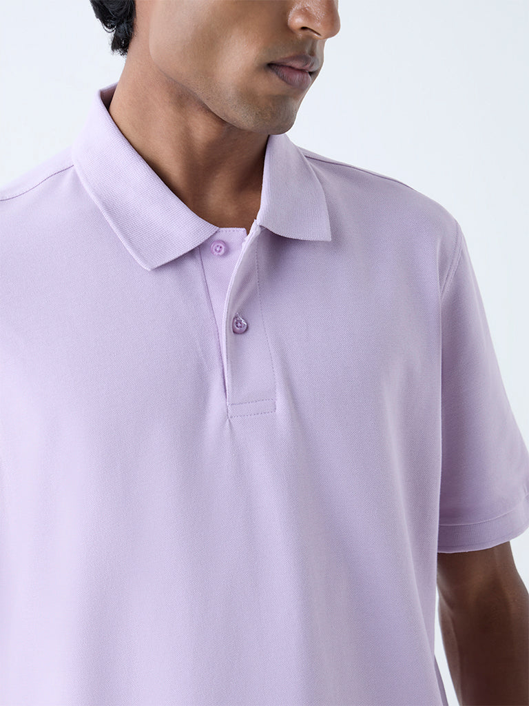 WES Casuals Lilac Relaxed-Fit Cotton-Blend Polo T-Shirt - Image 4