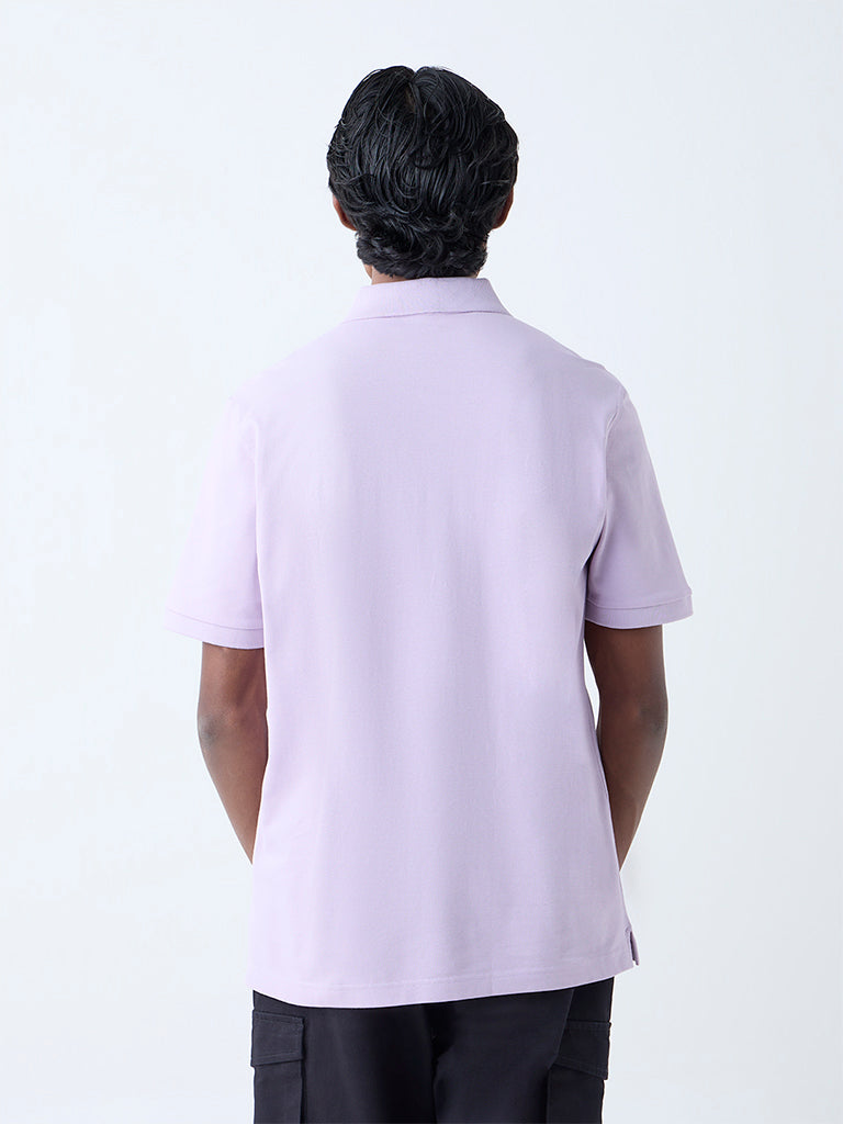 WES Casuals Lilac Relaxed-Fit Cotton-Blend Polo T-Shirt - Image 5