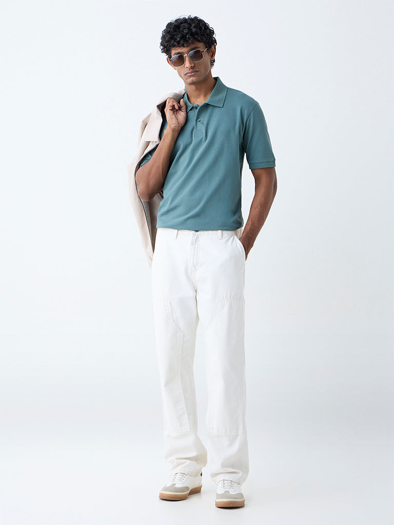 WES Casuals Teal Relaxed-Fit Cotton-Blend Polo T-Shirt