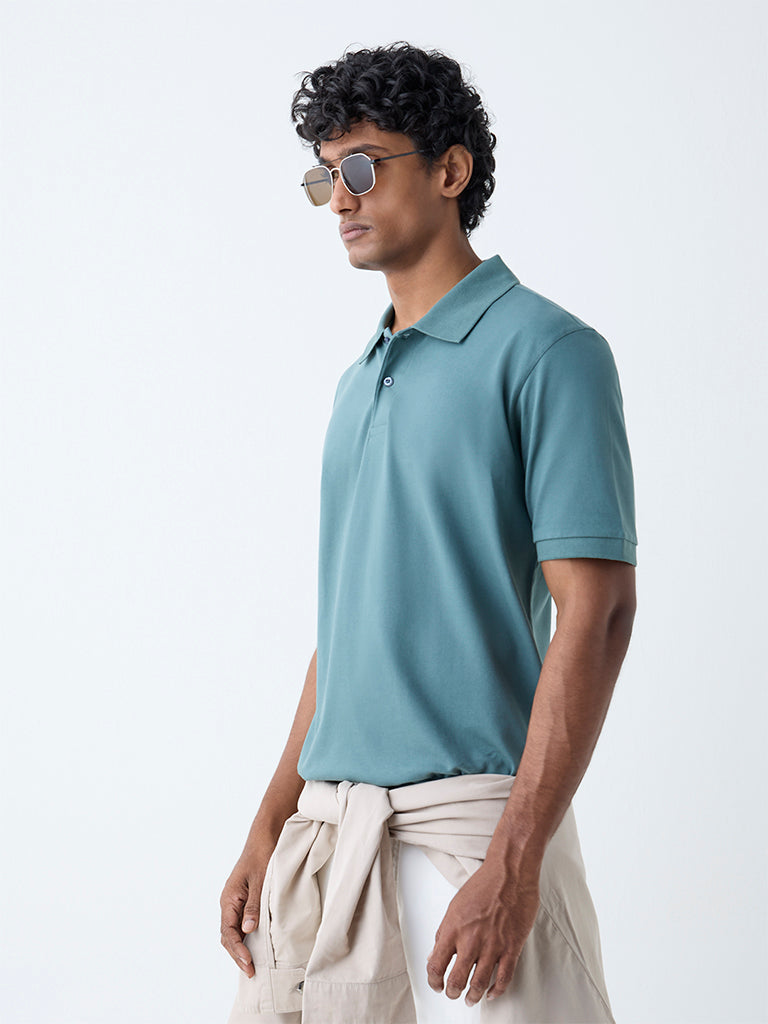 WES Casuals Teal Relaxed-Fit Cotton-Blend Polo T-Shirt - Image 3