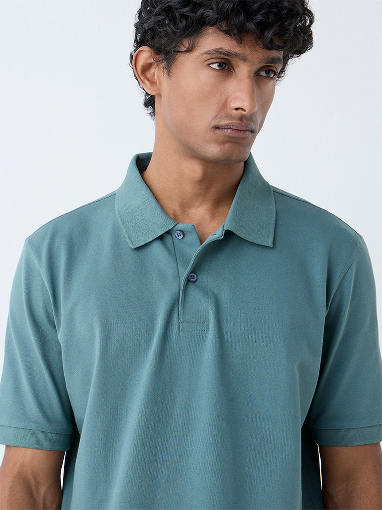 WES Casuals Teal Relaxed-Fit Cotton-Blend Polo T-Shirt - Image 4