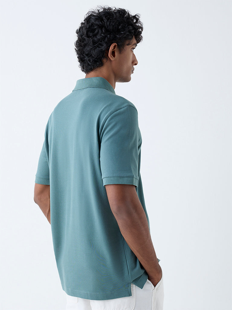 WES Casuals Teal Relaxed-Fit Cotton-Blend Polo T-Shirt - Image 5
