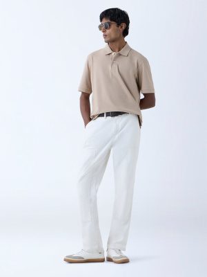 WES Casuals Beige Relaxed-Fit Cotton-Blend Polo T-Shirt