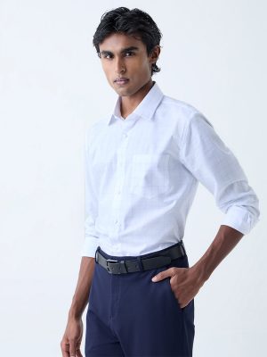 WES Formals White Checkered Slim-Fit Cotton Shirt