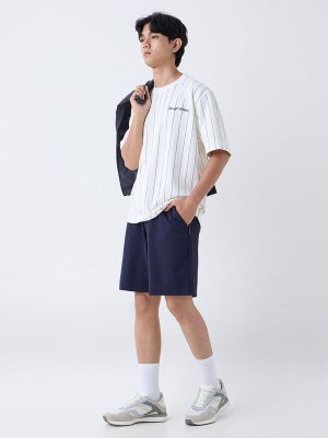 Studiofit Navy Solid Relaxed-Fit Mid-Rise Shorts