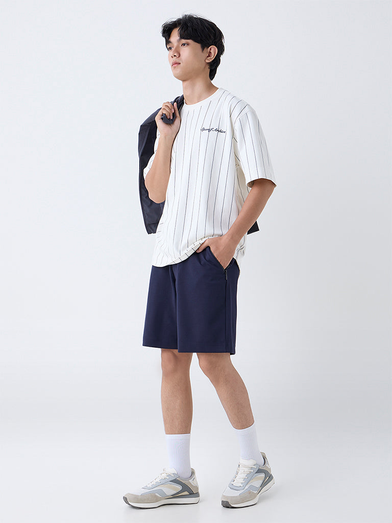 Studiofit Navy Solid Relaxed-Fit Mid-Rise Shorts