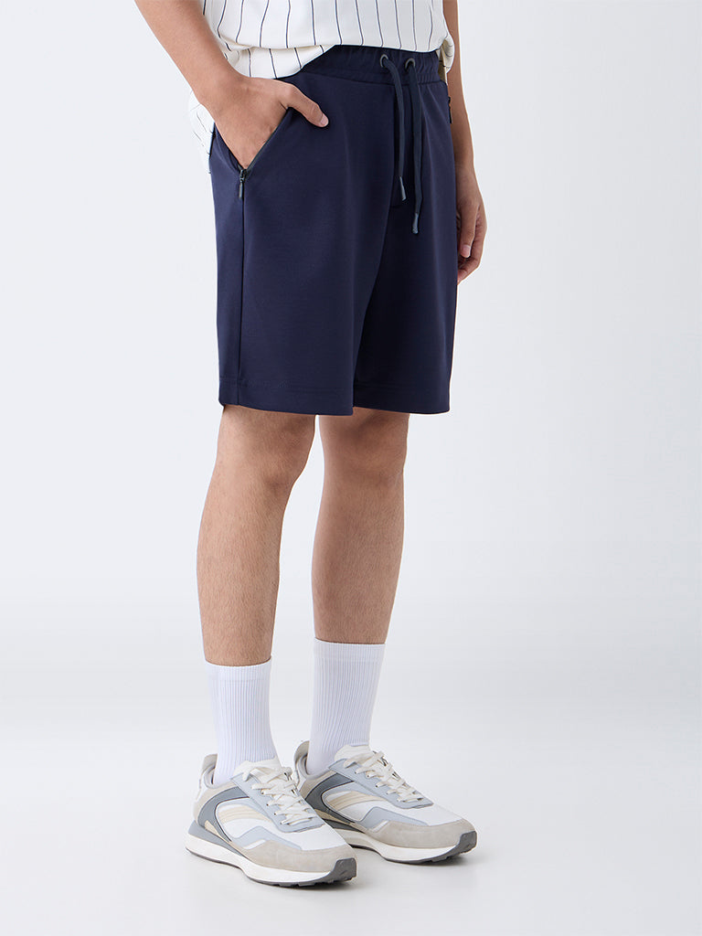 Studiofit Navy Solid Relaxed-Fit Mid-Rise Shorts - Image 3