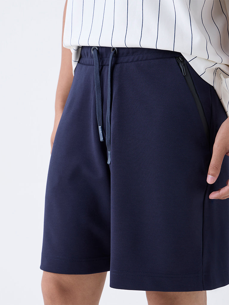 Studiofit Navy Solid Relaxed-Fit Mid-Rise Shorts - Image 4