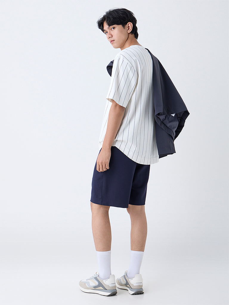 Studiofit Navy Solid Relaxed-Fit Mid-Rise Shorts - Image 5