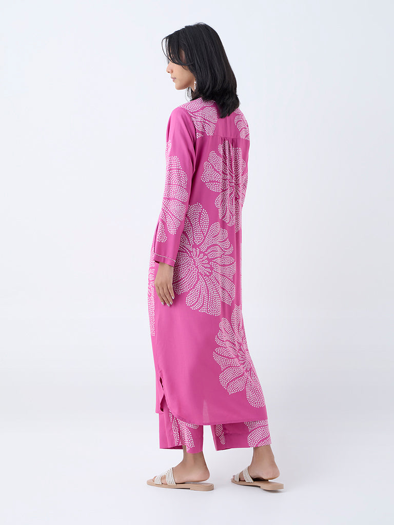 Utsa Pink Bandhani Pattern Straight Kurta - Image 4