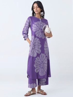 Utsa Violet Bandhani Pattern Straight Kurta