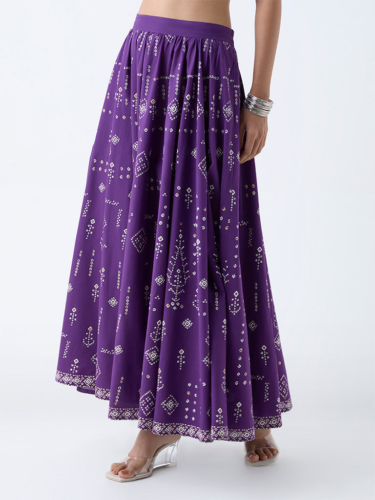 Utsa Violet Bandhani Pattern Cotton Skirt - Image 2