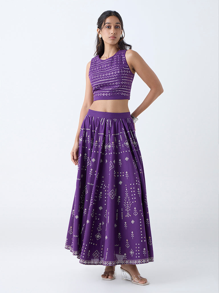 Utsa Violet Bandhani Pattern Cotton Skirt