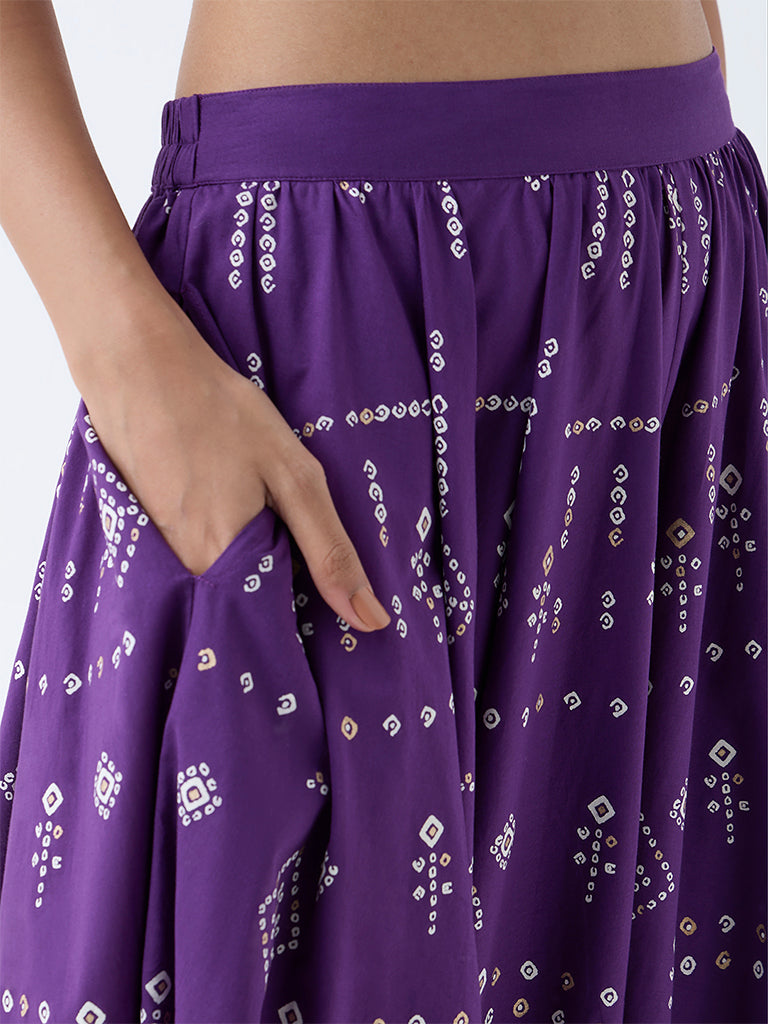 Utsa Violet Bandhani Pattern Cotton Skirt - Image 3