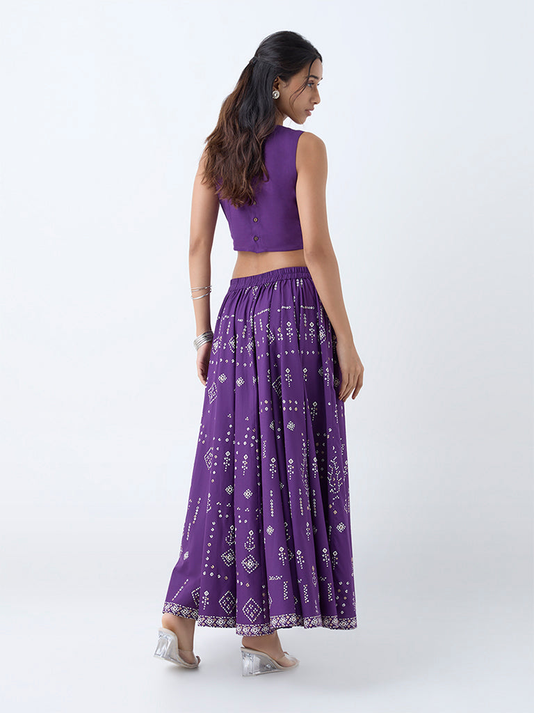 Utsa Violet Bandhani Pattern Cotton Skirt - Image 4