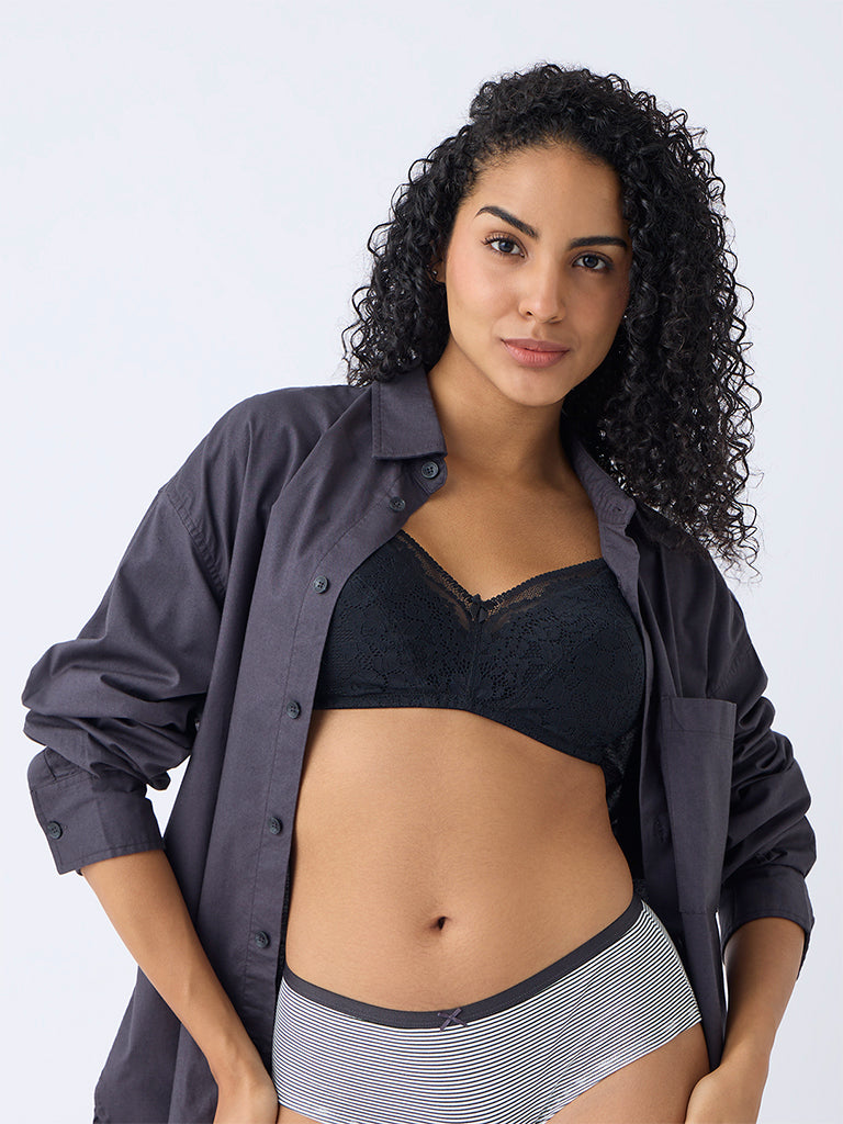Wunderlove Black Lace Detailed Padded Bra - Image 2