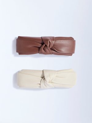 Westside Accessories Beige & Brown Knot Design Hair Clips - Pack of 2