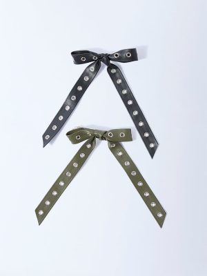 Westside Accessories Black & Olive Rivet Design Bow Clips - Pack of 2