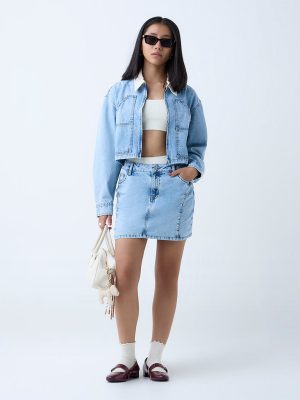 Nuon Blue Stud-Detailed Mid-Rise Denim Skirt