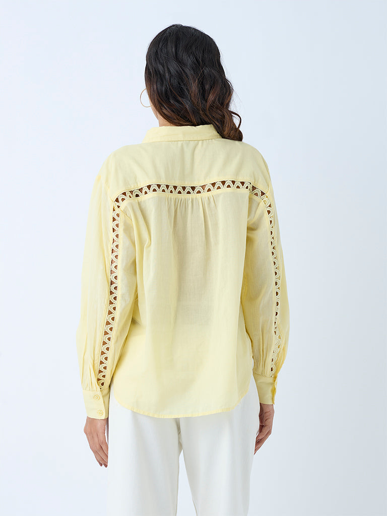 LOV Light Yellow Lace Detailed Cotton Shirt - Image 4