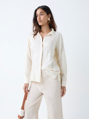 LOV Off-White Floral Embroidered Shirt