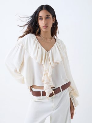 LOV Off-White Ruffle-Detailed Top