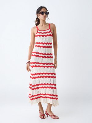 LOV Off-White Crochet Knit Cotton-Blend Straight Dress