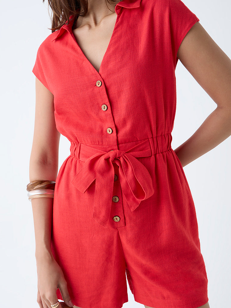 LOV Red Solid Playsuit - Image 3