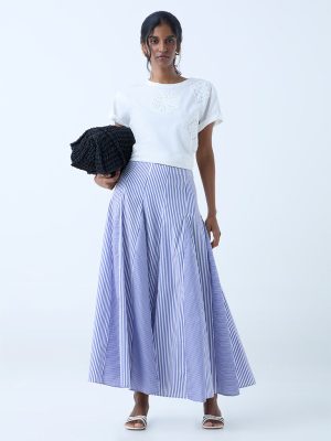 LOV Navy Striped High-Rise Cotton Skirt