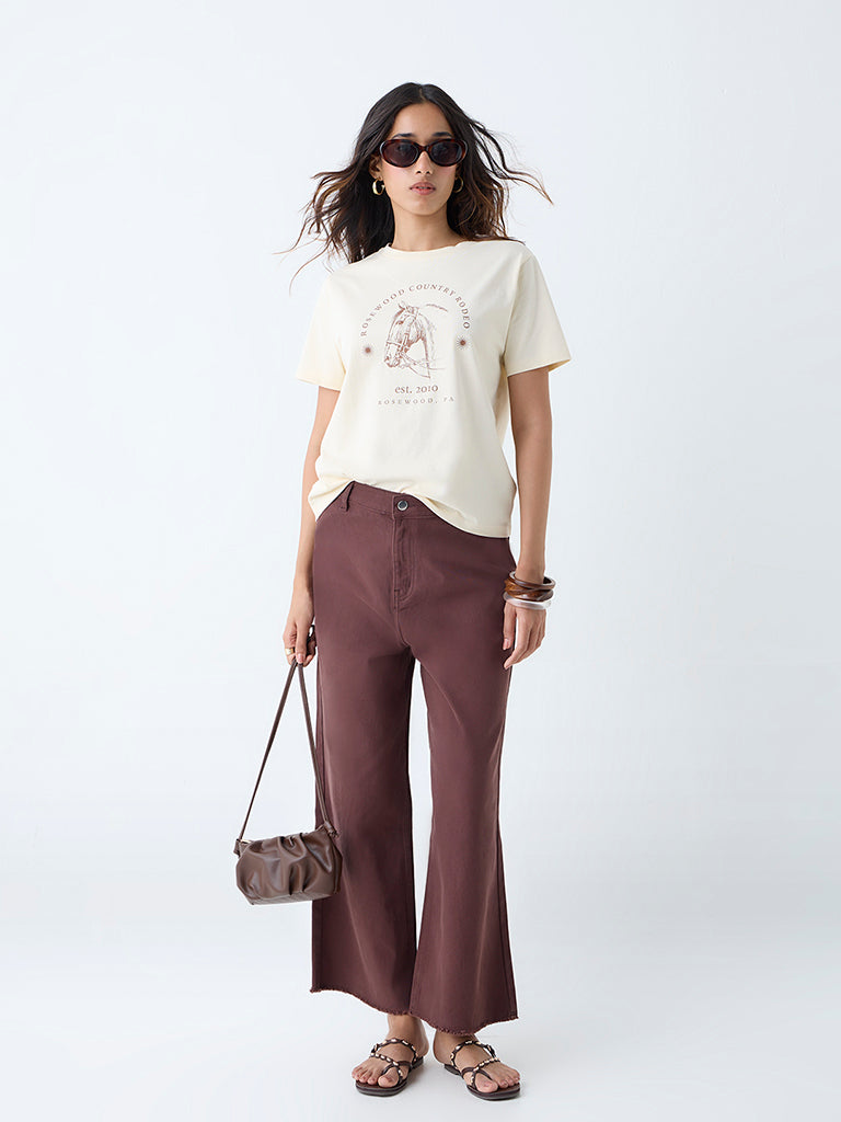 LOV Light Yellow Printed Cotton T-Shirt - Image 2