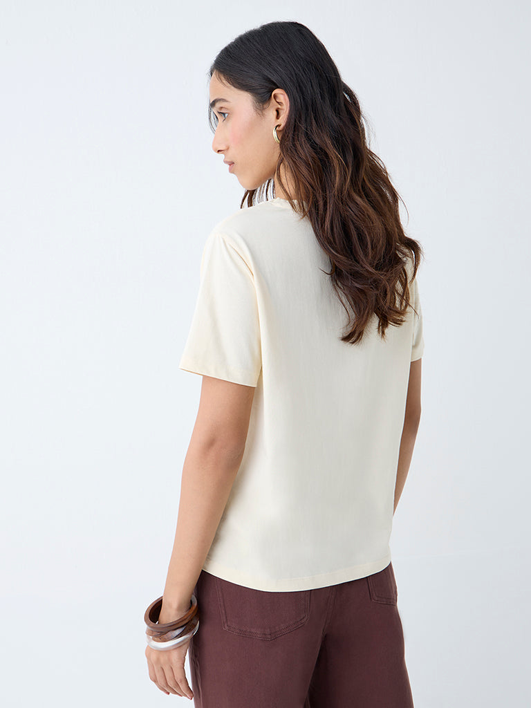 LOV Light Yellow Printed Cotton T-Shirt - Image 4