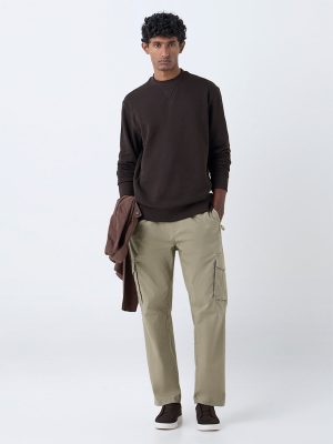 WES Casuals Dark Brown Relaxed-Fit Cotton-Blend Sweatshirt