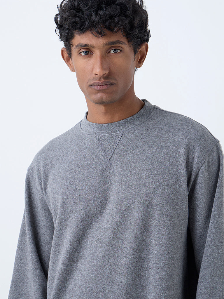 WES Casuals Grey Solid Relaxed-Fit Cotton-Blend Sweatshirt - Image 4