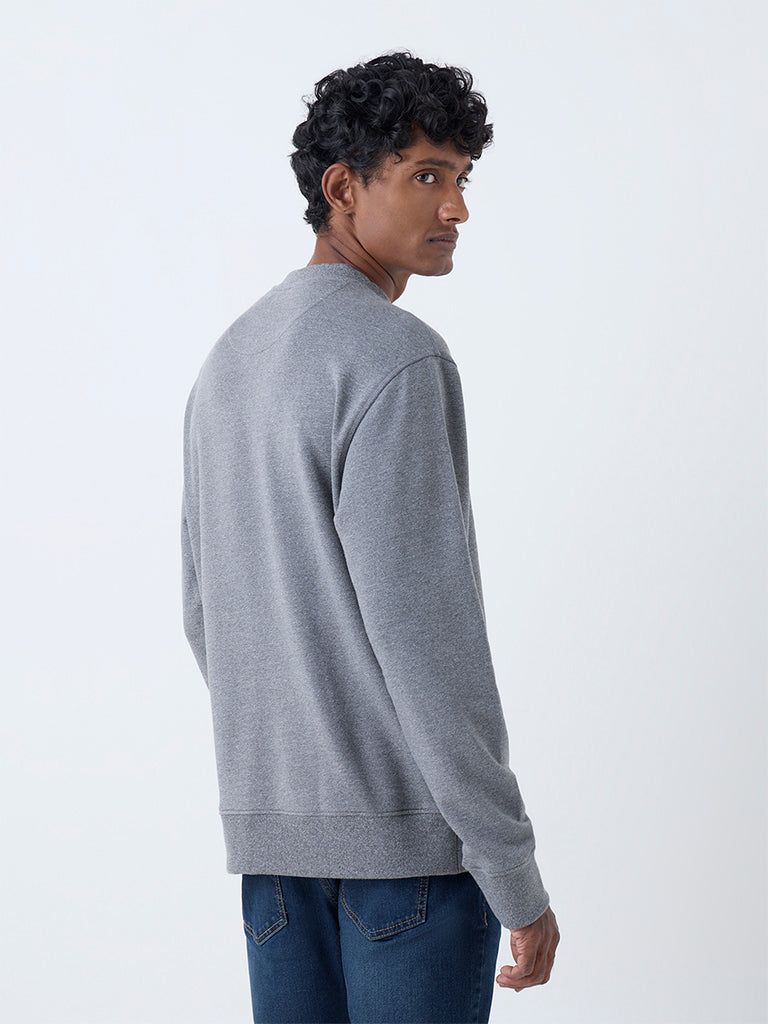 WES Casuals Grey Solid Relaxed-Fit Cotton-Blend Sweatshirt - Image 5