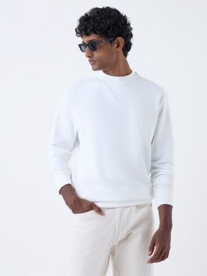 WES Casuals White Relaxed-Fit Cotton-Blend Sweatshirt