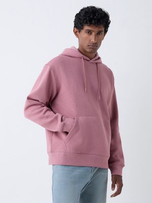 WES Casuals Dusty Pink Solid Relaxed-Fit Cotton-Blend Hoodie