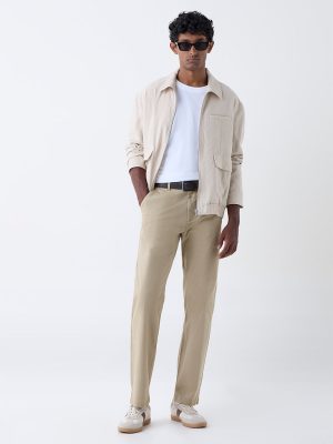 WES Casuals Taupe Relaxed-Fit Mid-Rise Cotton-Blend Chinos