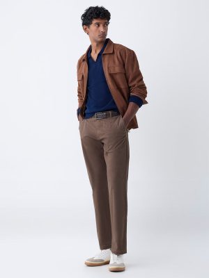 WES Casuals Brown Relaxed-Fit Mid-Rise Cotton-Blend Chinos