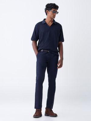 WES Casuals Navy Slim-Fit Mid-Rise Cotton-Blend Chinos