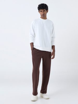 WES Casuals Brown Relaxed-Fit Mid-Rise Cotton-Blend Pants